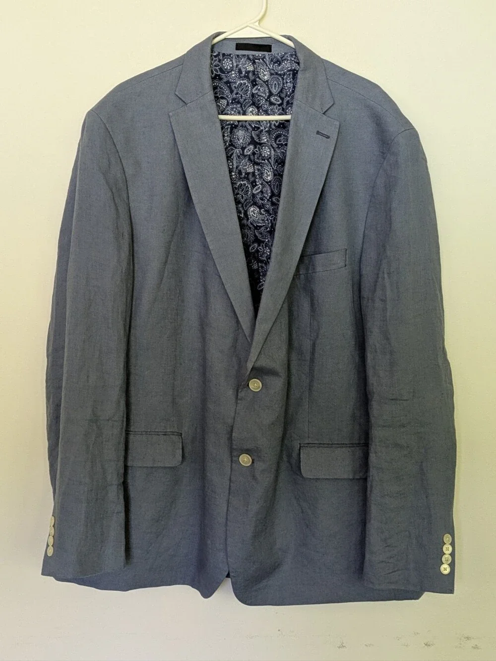 Lauren Ralph Lauren Blazer Jacket 50L Blue 100% Linen 2 Button Paisley Liner
